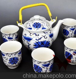 批发藤编提壶大容量茶壶茶具套装 精致耐用 厂家直销 青花瓷传统 茶具套装